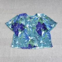 90s 半袖ブラウスカットソー　リブ　メロー　ストレッチ　花柄　華やか　派手