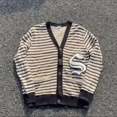 used champion ボーダーカーディガン　刺繍ワッペン