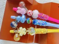 18 カスタムボールペン　ハンドメイド　3本セット　ガラスドームチャーム付き