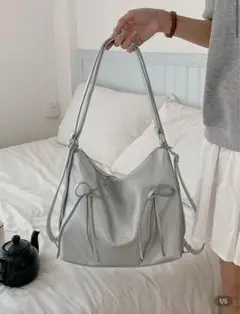 SHEIN ショルダーバッグ リュック ナップサック 2way シルバー リボン
