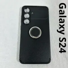 Galaxy S24 カーボンファイバー風ケース 黒 リングスタンド付き