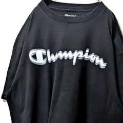 チャンピオン Champion ロゴ Tシャツ ブラック 黒 XL 古着2重ロゴ