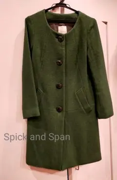 Spick and Span ノーカラーコート グリーン