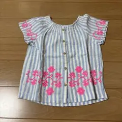 ストライプ柄ピンク刺繍シャツ