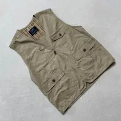 IRISH SETTER ベスト ベージュ マルチポケット チェック柄裏地 L