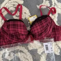 値下げ不可　セシール　A70レース付きチェック　ブラジャー　ピンク