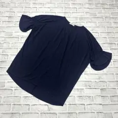 【ショコラフィネローブ】ラッパ袖 Tシャツ ビッグシルエット 体型カバー 濃紺F