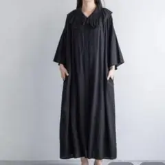 人気完売品✨洗える yuw リネンショールカラーSHワンピース ブラック
