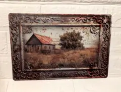ブリキ看板　アート　絵画風　アンティーク　カントリー調　懐かしい風景　レトロ