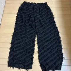 ブラック ストライプ ワイドパンツ