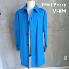 Fred Perry 青 ステンカラーコート ロゴ刺繍付き