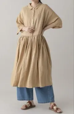 スタディオクリップ　リネンギャザーシャツワンピース