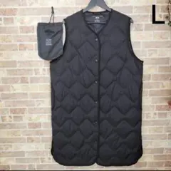《美品》ユニクロUNIQLOウルトラライトダウン　ロングベスト　黒　Ｌ