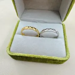 ゴールド・シルバー ダイヤモンドカット リングセット　サイズ9