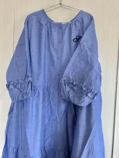Samansa Mos2 イニシャル刺繍7分袖ティアードワンピース ネイビー M
