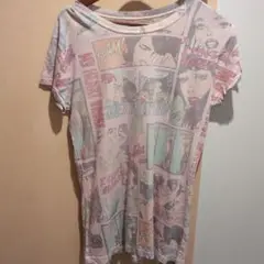コミックプリント 半袖Tシャツ ピンク系　MARVEL　マーベル