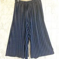 美品　ストライプ　ガウチョパンツ　 L L ゆったり　ウエストゴム 　ワイド