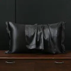 ★2枚セット枕カバー★ブラック★シルク風ピローケース封筒型48×74cm 柔らか