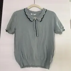 ミントグリーン 襟付き半袖ニット