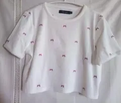 新品　リボン刺繍 クロップドTシャツ ホワイト