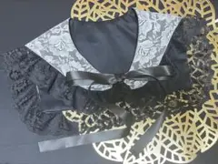 ハンドメイド セーラー風つけ襟 セーラー レース フリル 黒 白 ゴシック 地雷