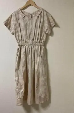 TE chichi TERRASSE ストライプ 半袖シャツワンピース ベージュ