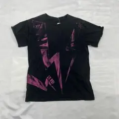 90s LE FIX 袖口襟ぐりクラッシュ加工ピンクグラフィック Tシャツ