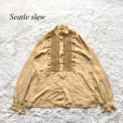 Z4【Seatle Slew】バンドカラーブラウス　長袖　フリル　刺繍　9