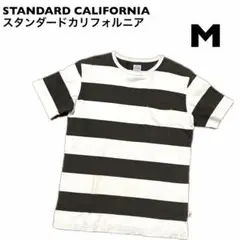 Mサイズ！S.カリフォルニア 古着半袖ポケット付きボーダーTシャツ白×チャコール