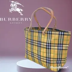 バーバリーロンドン トートバッグ イエロー チェック ポリエステル