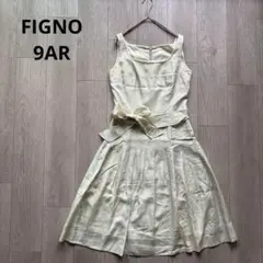 FIGNO フレア サテン風 ノースリーブ リボン ワンピース 9AR