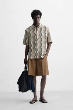 【新品未使用】タグ付き ZARA ウェーブ構造シャツ XL