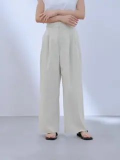 COHINA【接触冷感】サイドベルトリネンライクパンツ ライトグレージュ
