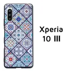 Xperia 10 Ⅲ カバー ブルー タイル 青.