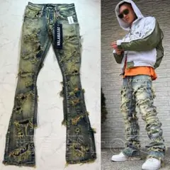 valabasas バラバサス ハードクラッシュスタックフレアデニム 新品 28