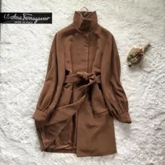 美品✨サルヴァトーレフェラガモ ベルテッドコート アンゴラu0026カシミヤ混 茶 42