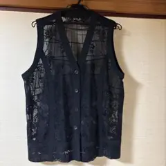 【日本製】Croche Selection ブラックレースベスト　 ジレ