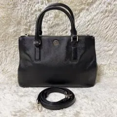 【極美品】トリーバーチ ロビンソン 2way サフィアーノ ロゴ ブラック