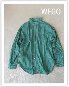 WEGO グリーン ホワイト ストライプ シャツ M