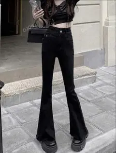 SHEIN シーイン　フレアデニム　ブラック