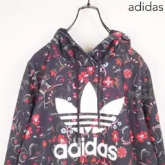 Y3411*激レア☆adidasアディダス☆花柄☆スウェットパーカー☆黒ブラック