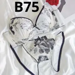 SANEI モノクロフラワープリント ブラ&ショーツ　B75 ホワイト