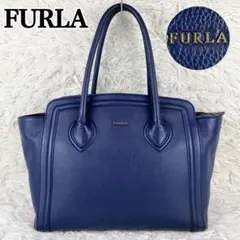 FURLA カレッジ L トートバッグ ゴールド金具 ネイビー A4可 肩掛け可