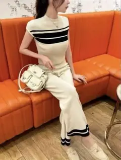 Qung ダブルラインセットアップ アイボリー フリーサイズ　韓国