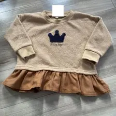 王冠刺繍？フリル付き長袖トレーナー　裏起毛　95 ベージュ　女の子　トップス