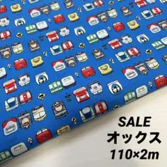 SALE 《生地巾110㎝×2m》オックス 電車 ミニ 入園 入学★ブルー