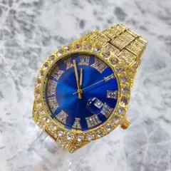 ブルー　ゴールド　ブリンブリン　男女兼用　メンズ腕時計　 デイカウント　金青
