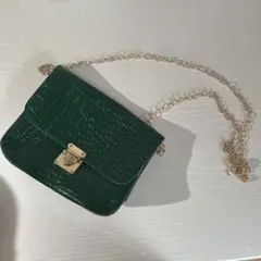 グリーン クロコダイル風 ショルダーバッグ