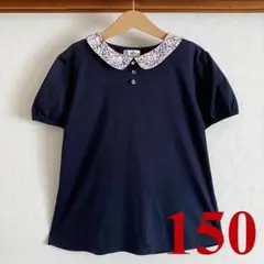 美品 ロペピクニック キッズ 150 Tシャツ トップス カットソー 花柄 紺