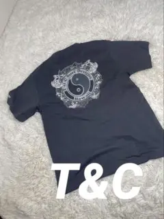 90s T&C Tシャツ 陰陽 平成　お兄系 ブラック系 フェード グランジ